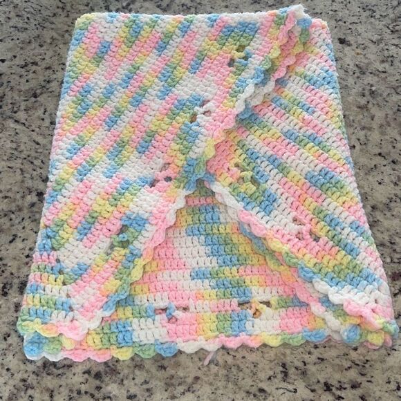 Handmade Multicolor Pastel Polygon Crochet Knit Granny Baby Throw Blanket 37" NW - Picture 5 of 5